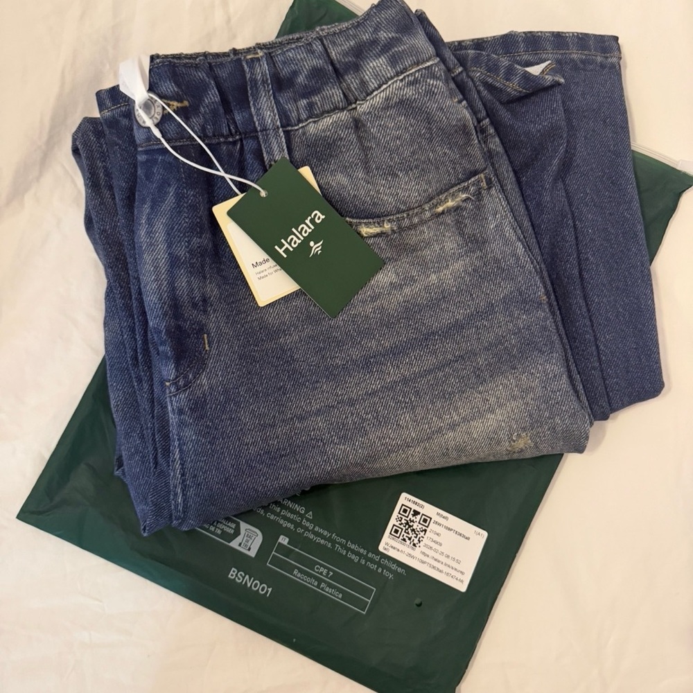 Halara Mid Rise Denim Print French Terry Casual Sweatpants Jeans with Pockets